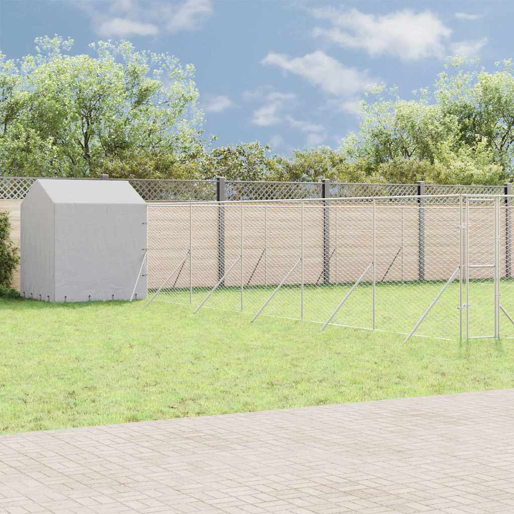 Hundgård med tak silver 12x12x2,5 m galvaniserat stål