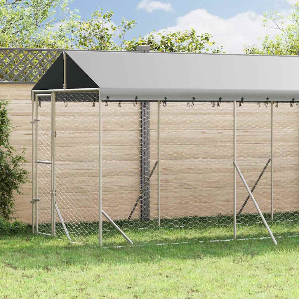 Hundgård med tak silver 2x10x2,5 m galvaniserat stål