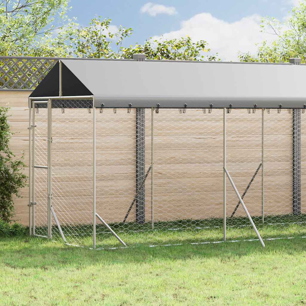 Hundgård med tak silver 2x14x2,5 m galvaniserat stål