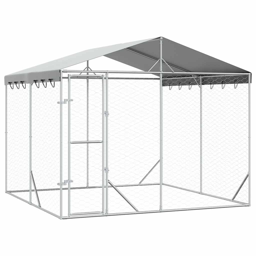 Hundgård med tak silver3x3x2,5 m galvaniserat stål