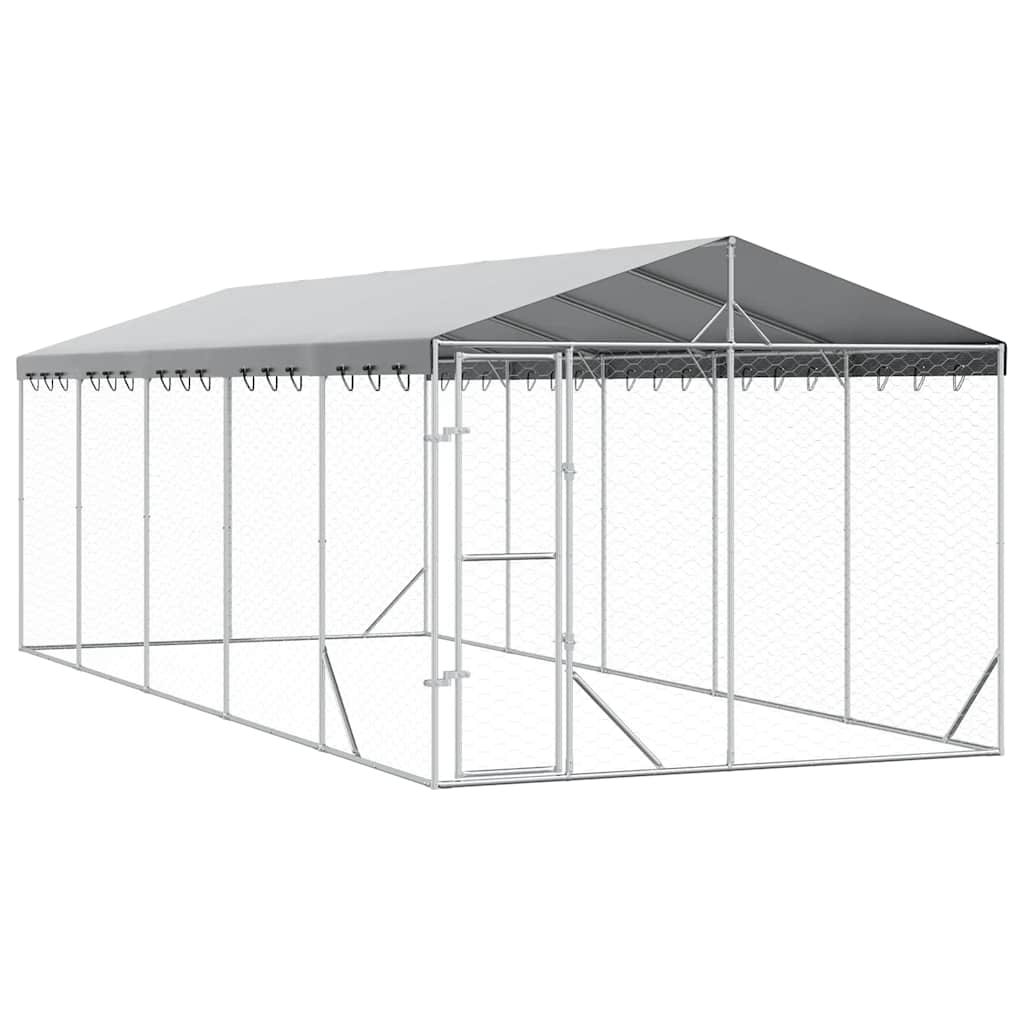 Hundgård med tak silver 3x7,5x2,5 m galvaniserat stål