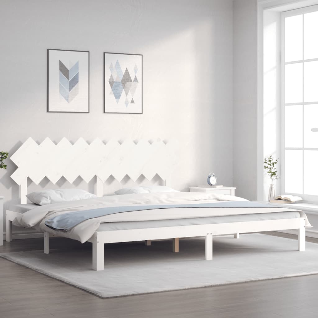 Sängram utan madrass vit 200x200 cm massiv furu