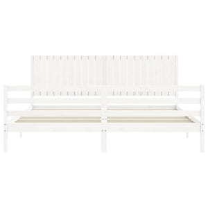Sängram med huvudgavel vit 200x200 cm massivt trä