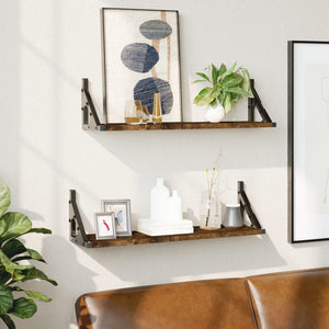 Vägghyllor 2 st rökfärgad ek 60x15x15,5 cm