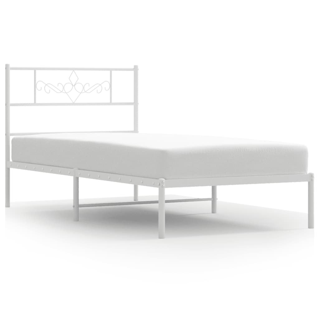 Sängram utan madrass med huvudgavel metall vit 75x190 cm