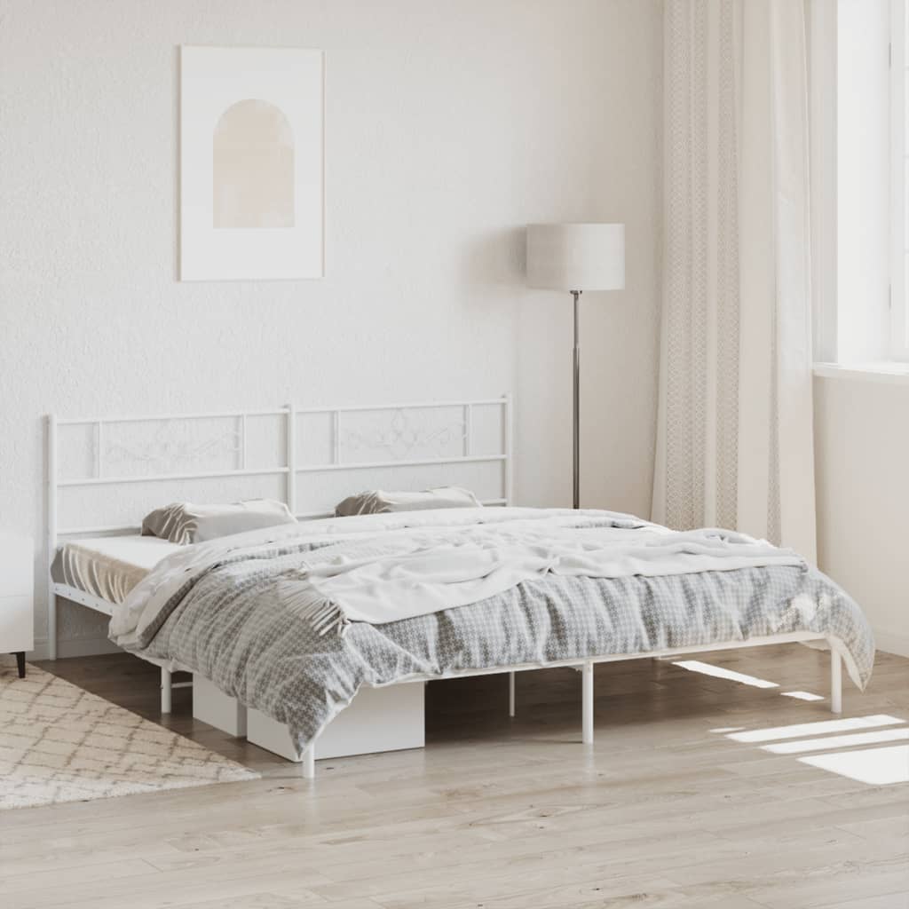 Sängram med huvudgavel metall vit 200x200 cm