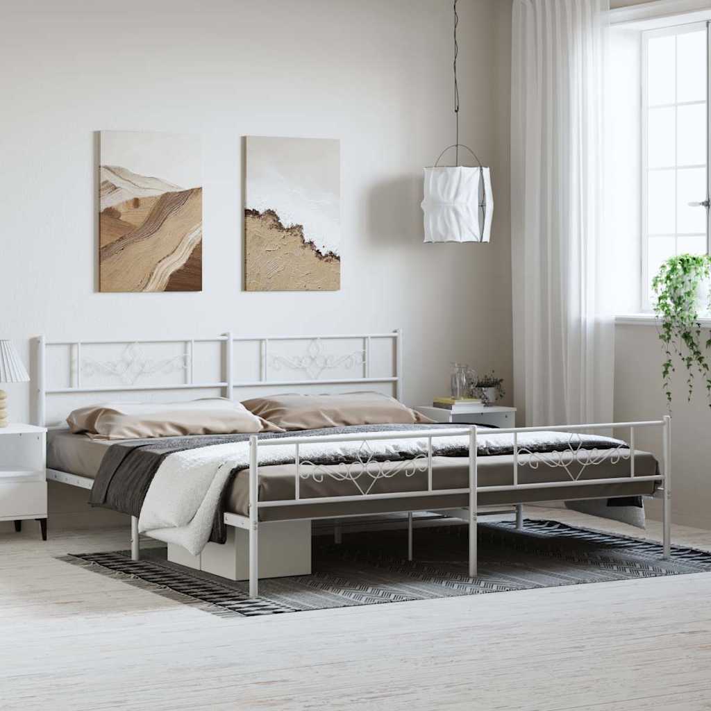 Sängram med huvudgavel och fotgavel vit metall 183x213 cm