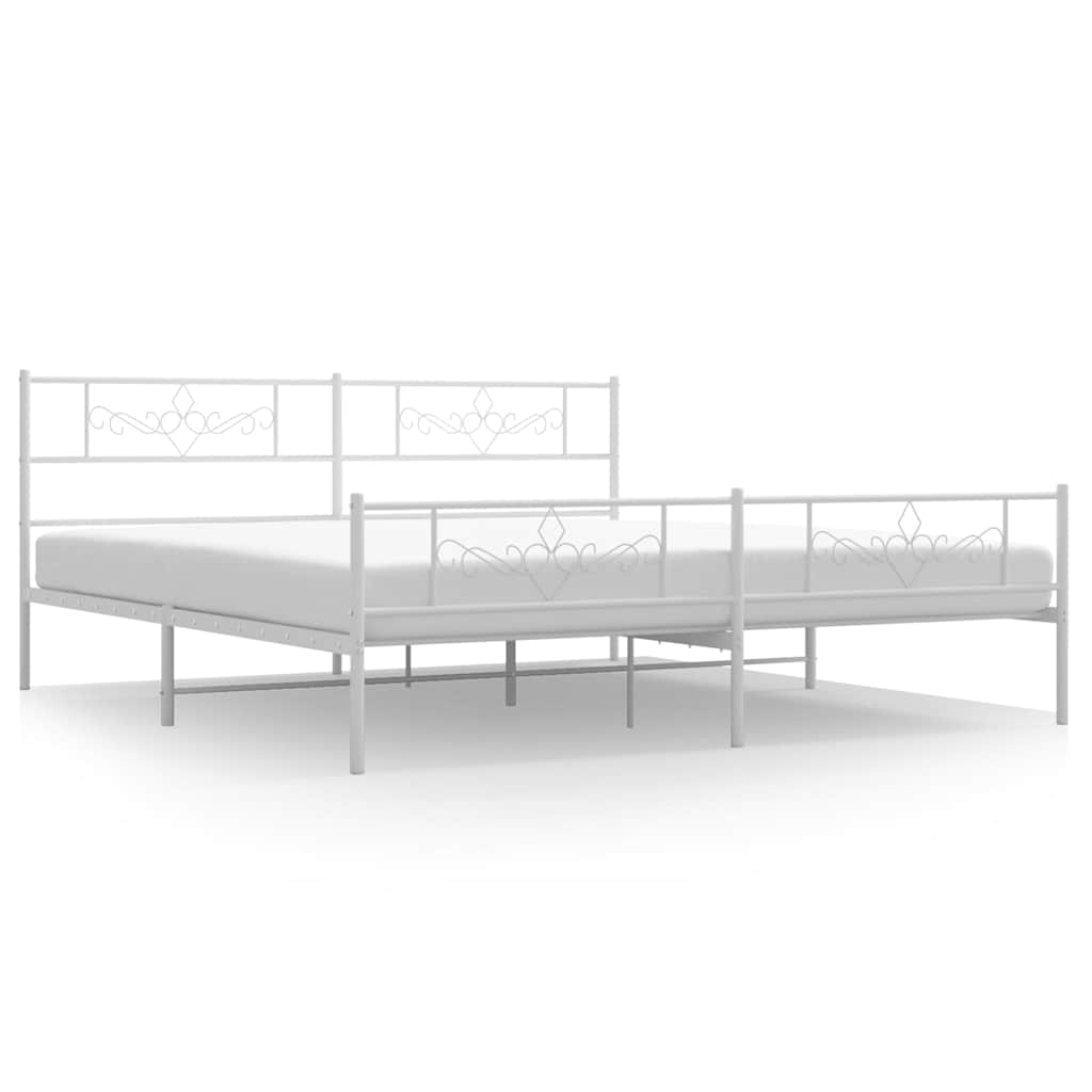 Sängram med huvudgavel och fotgavel vit metall 193x203 cm