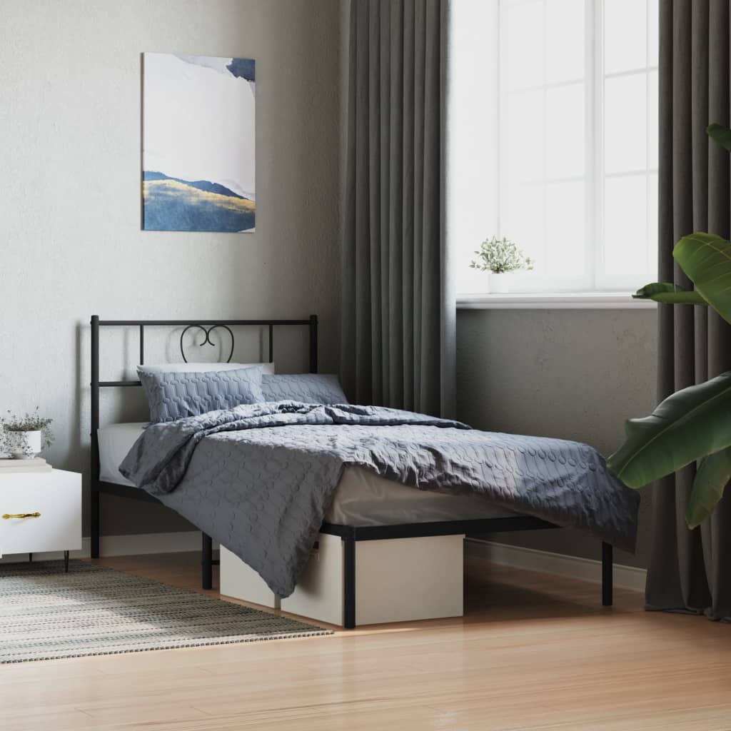 Sängram med huvudgavel metall svart 90x190 cm