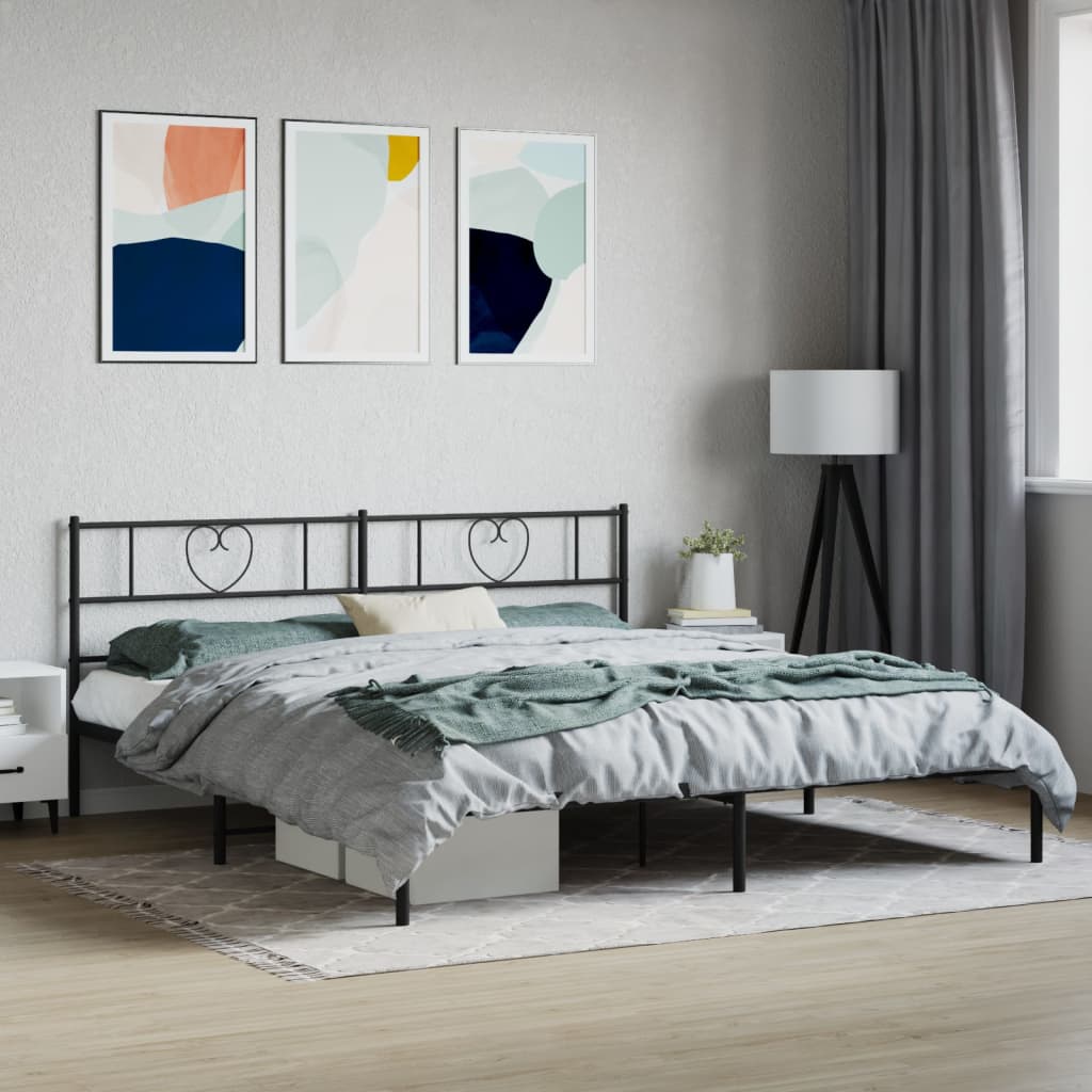 Sängram med huvudgavel metall svart 200x200 cm