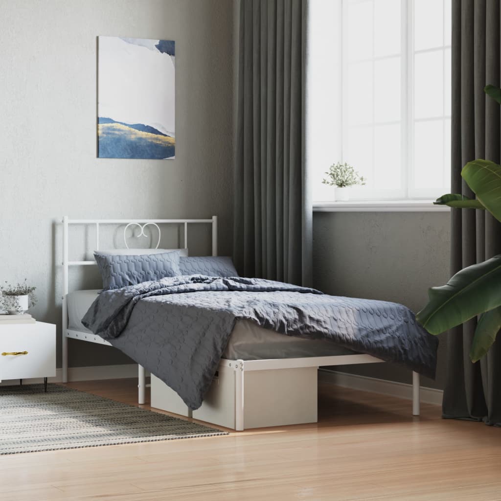 Sängram utan madrass med huvudgavel metall vit 75x190 cm