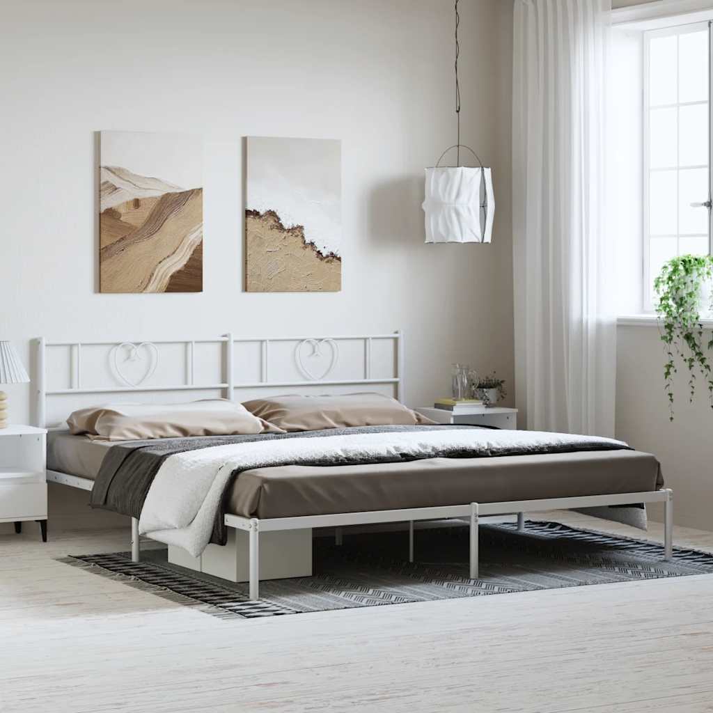 Sängram med huvudgavel metall vit 183x213 cm