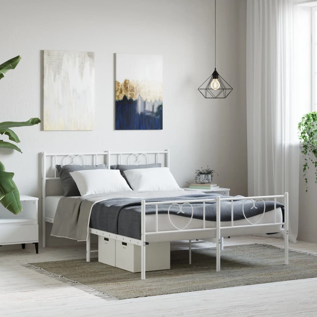 Sängram med huvudgavel och fotgavel vit metall 140x190 cm