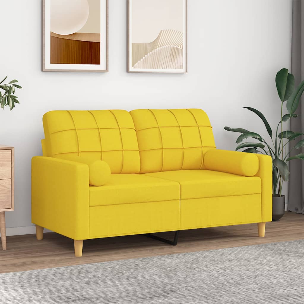 2-sits soffa med prydnadskuddar ljusgul 120 cm tyg