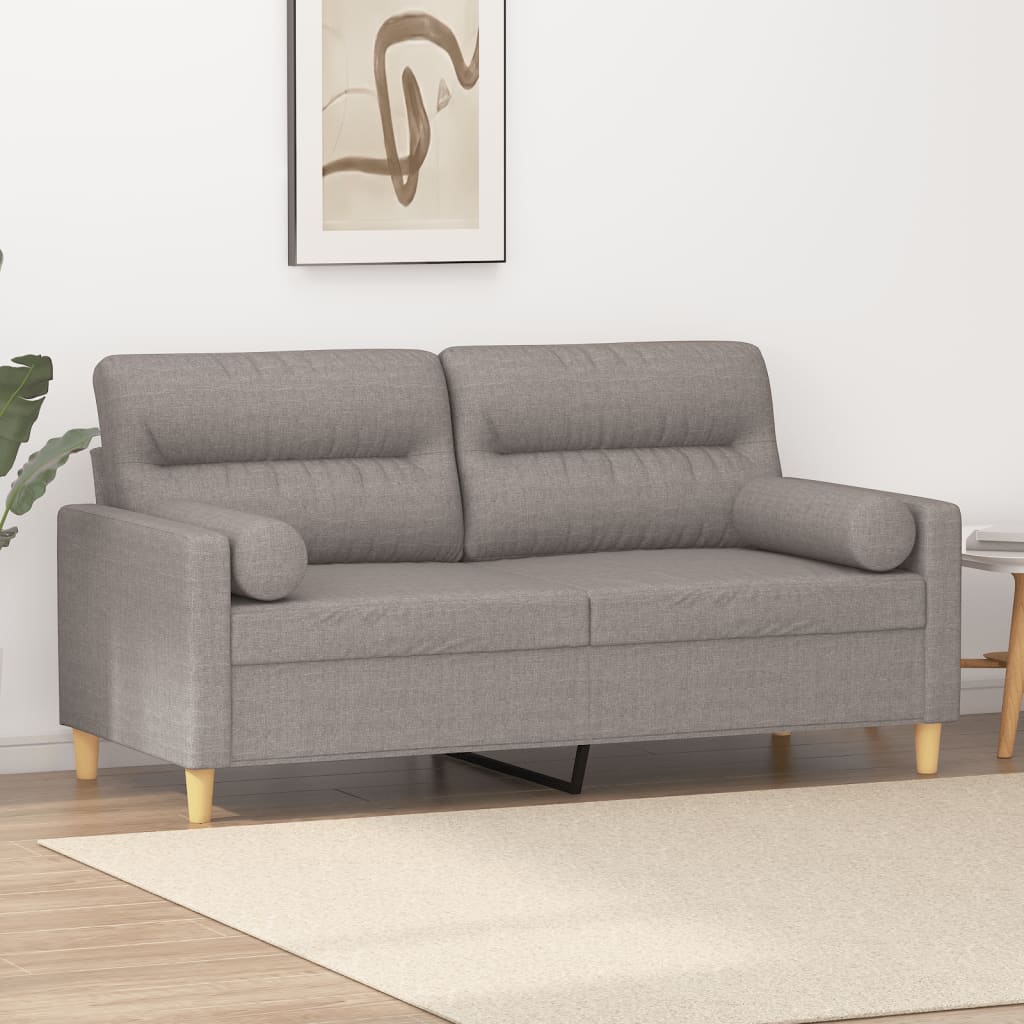 2-sits soffa med prydnadskuddar taupe 140 cm tyg