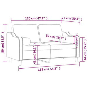 2-sits soffa med prydnadskuddar svart 120 cm tyg