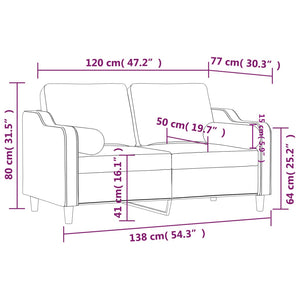 2-sits soffa med prydnadskuddar vinröd 120 cm tyg