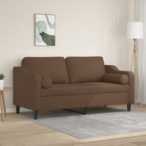 2-sits soffa med prydnadskuddar brun 140 cm tyg