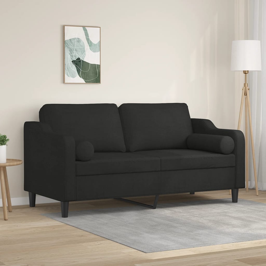 2-sits soffa med prydnadskuddar svart 140 cm tyg