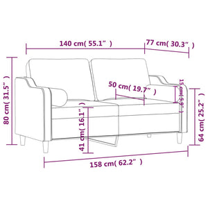 2-sits soffa med prydnadskuddar vinröd 140 cm tyg