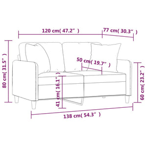 2-sits soffa med prydnadskuddar ljusgrå 120 cm tyg