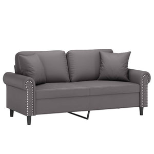 2-sits soffa med prydnadskuddar grå 140 cm konstläder