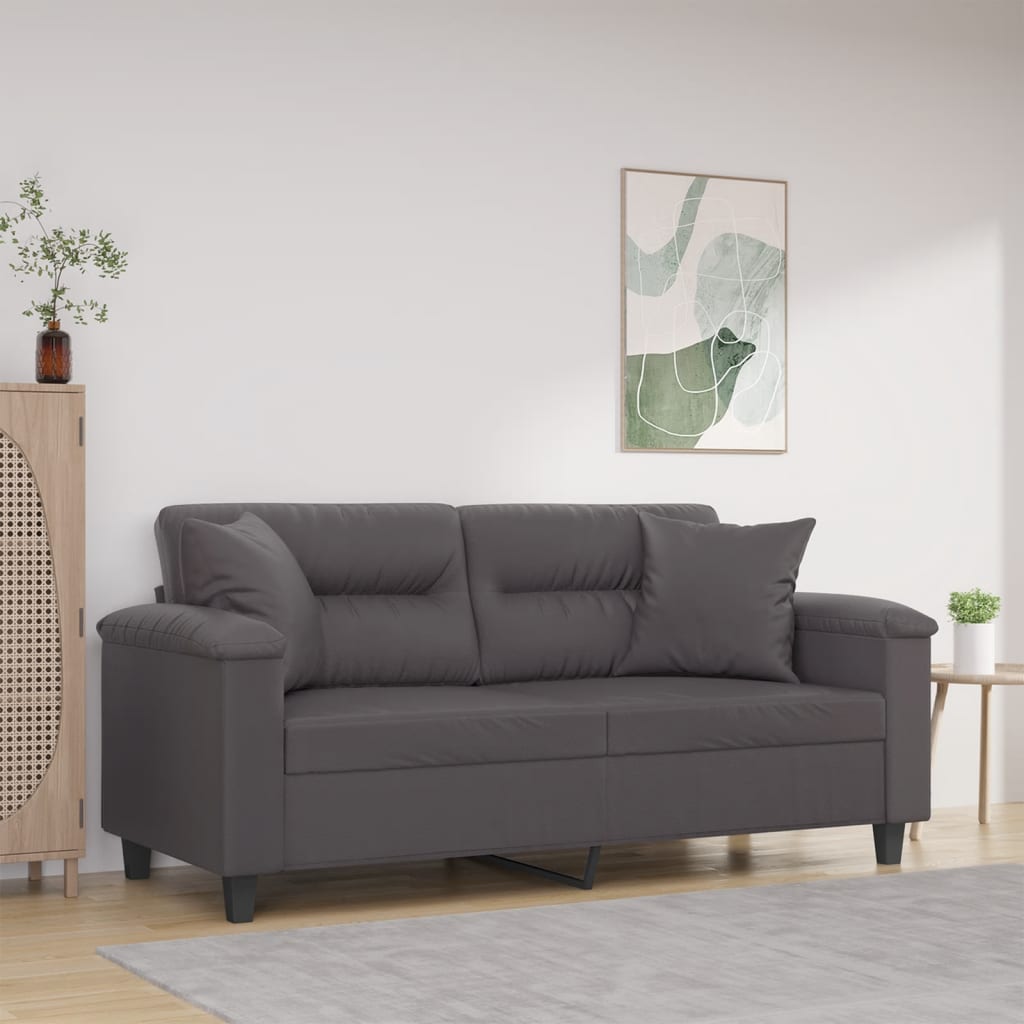 2-sits soffa med prydnadskuddar grå 140 cm konstläder