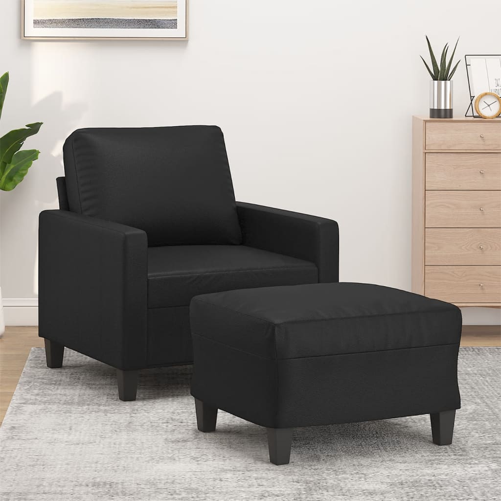Fåtölj med fotpall svart 60 cm konstläder