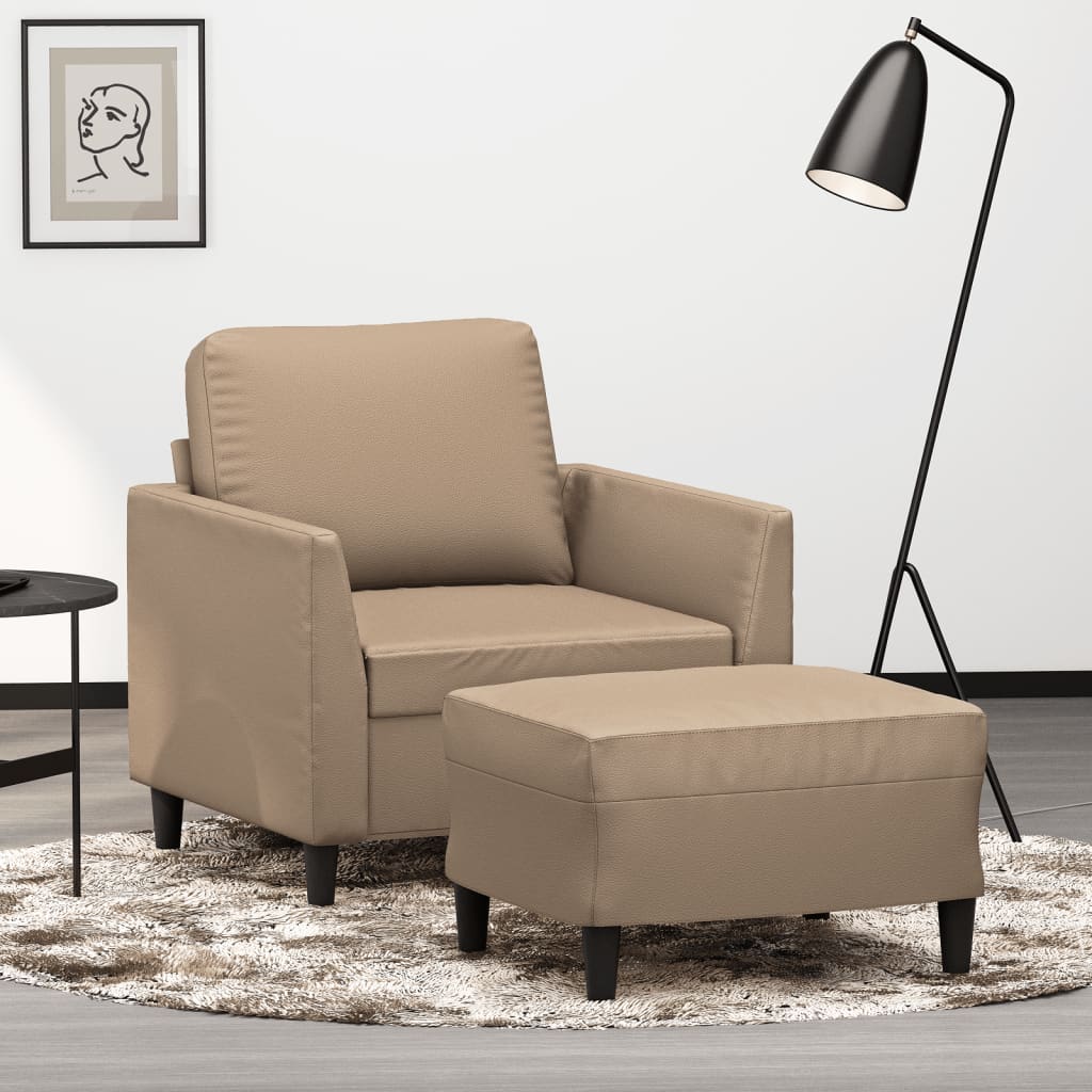 Fåtölj med fotpall Cappuccino 60 cm konstläder