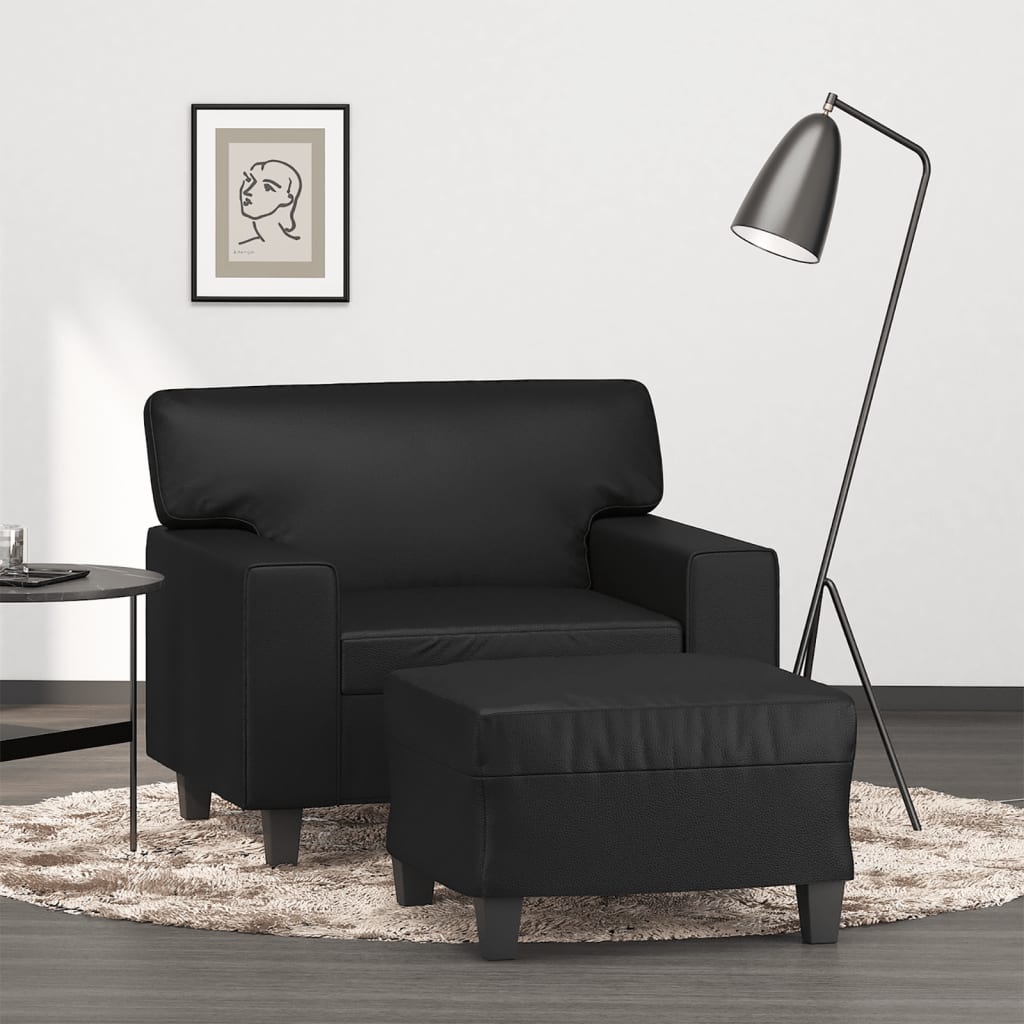 Fåtölj med fotpall svart 60 cm konstläder