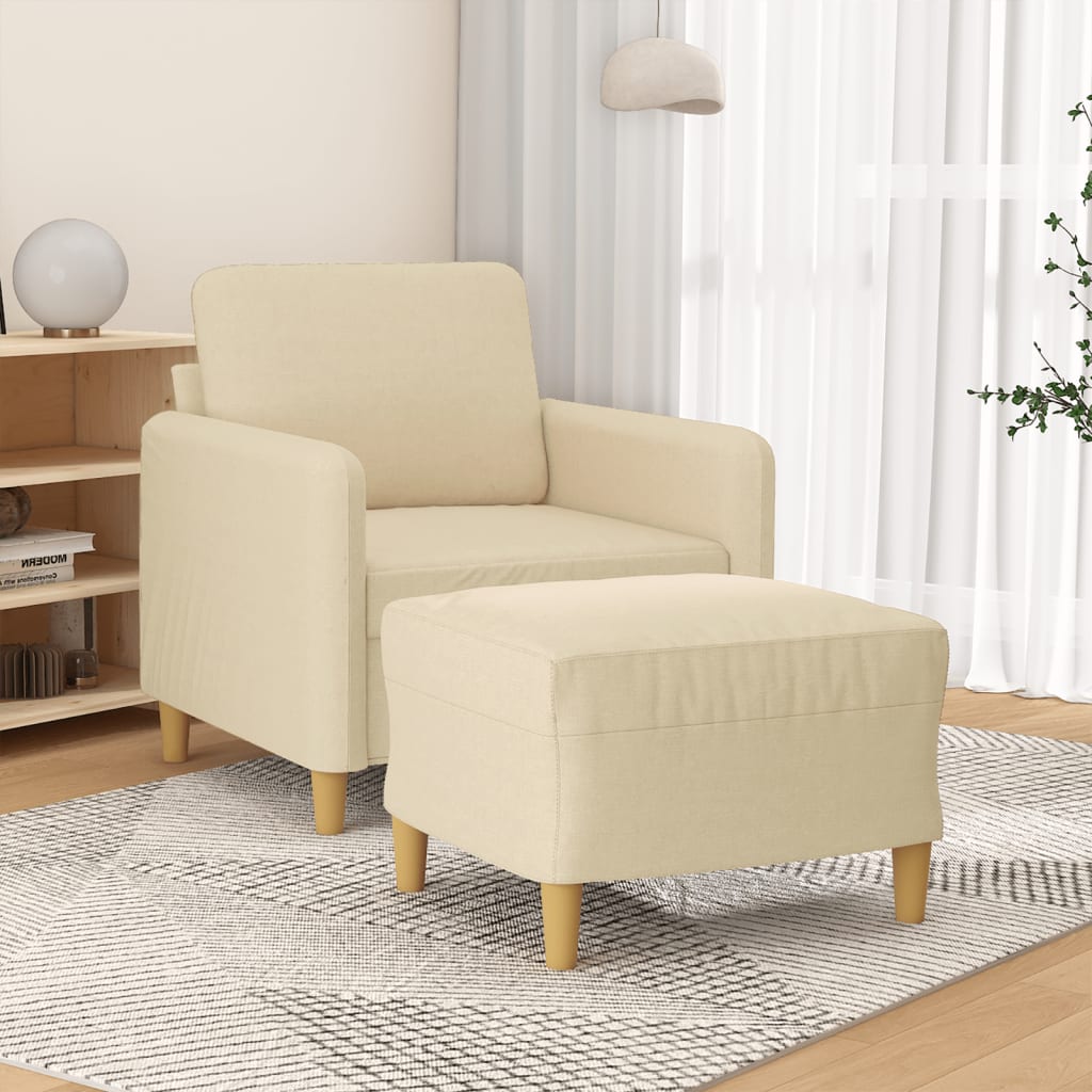 Fåtölj med fotpall Gräddvit 60 cm tyg