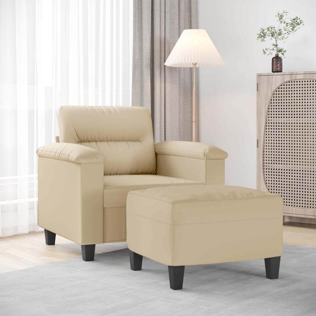 Fåtölj med fotpall gräddvit 60 cm mikrofibertyg
