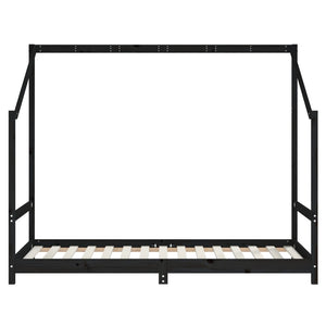 Sängram för barn svart 90x190 cm massiv furu