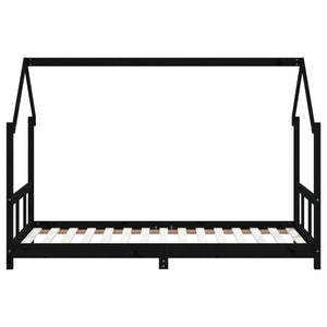 Sängram för barn svart 90x190 cm massiv furu