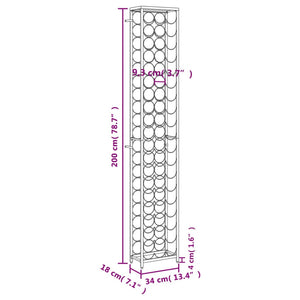 Vinställ för 57 flaskor svart 34x18x200 cm smidesjärn