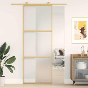 Skjutdörr guld 76x205 cm frostat ESG-glas och aluminium