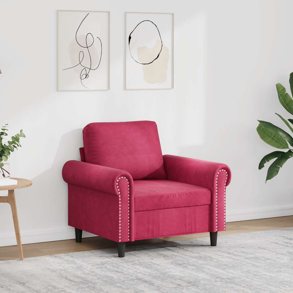 Fåtölj vinröd 60 cm sammet
