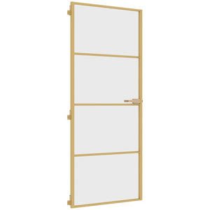 Innerdörr guld 83x201,5 cm härdat glas och aluminium slim