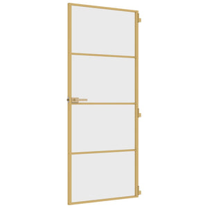 Innerdörr guld 83x201,5 cm härdat glas och aluminium slim