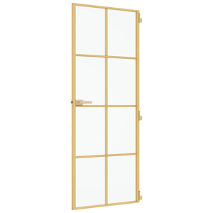 Innerdörr guld 76x201,5 cm härdat glas och aluminium slim