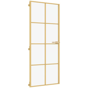 Innerdörr guld 83x201,5 cm härdat glas och aluminium slim