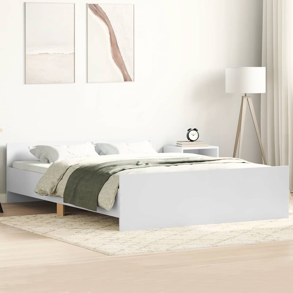 Sängram med huvudgavel och fotgavel vit 150x200 cm