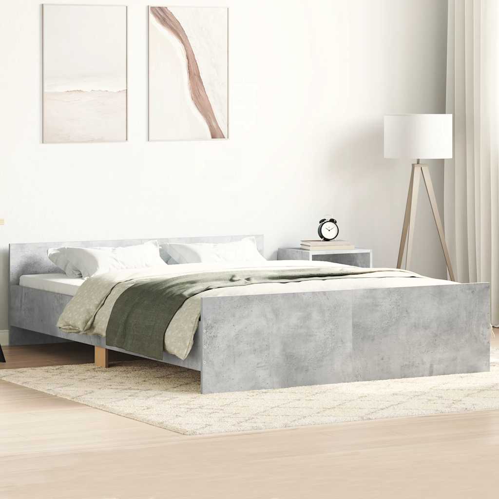 Sängram med huvudgavel och fotgavel betonggrå 150x200 cm