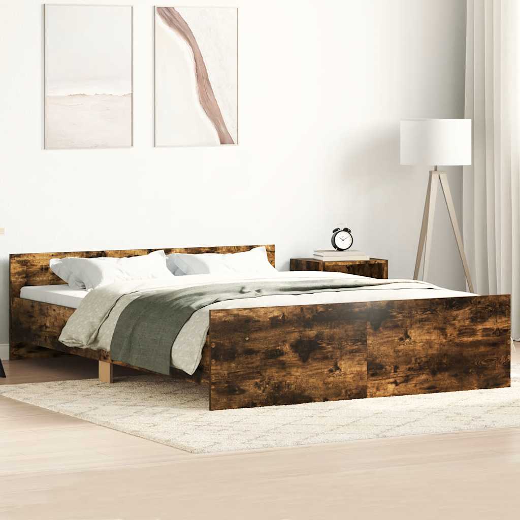 Sängram med huvudgavel och fotgavel rökfärgad ek 135x190 cm