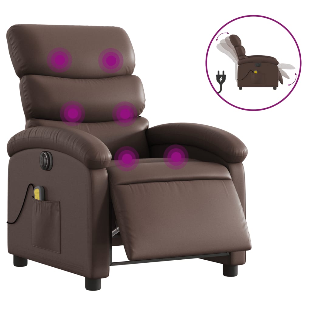 Elektrisk massagefåtölj brun konstläder