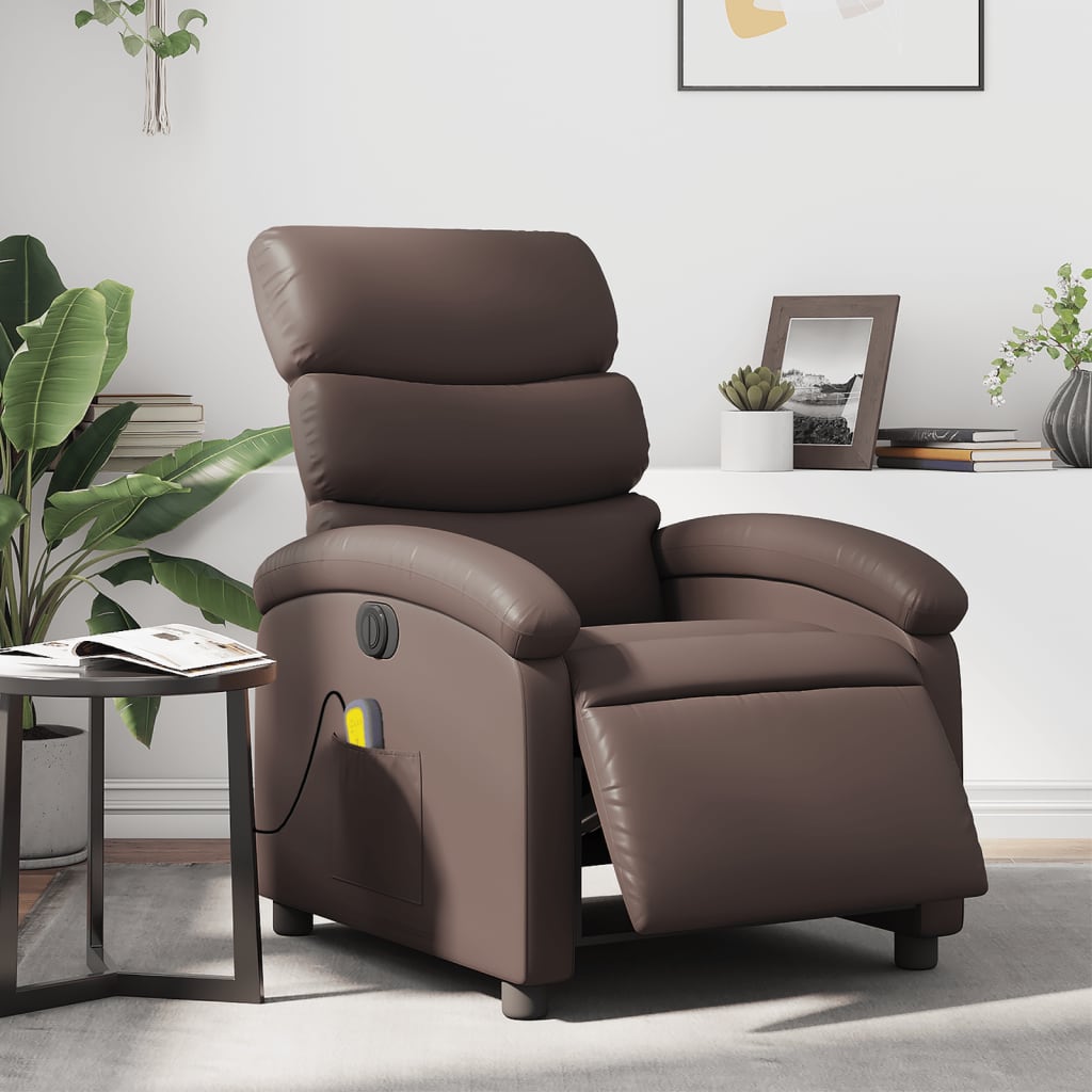 Elektrisk massagefåtölj brun konstläder