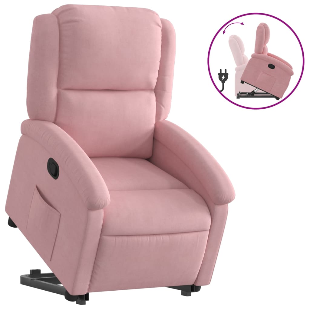 Reclinerfåtölj med uppresningshjälp rosa sammet