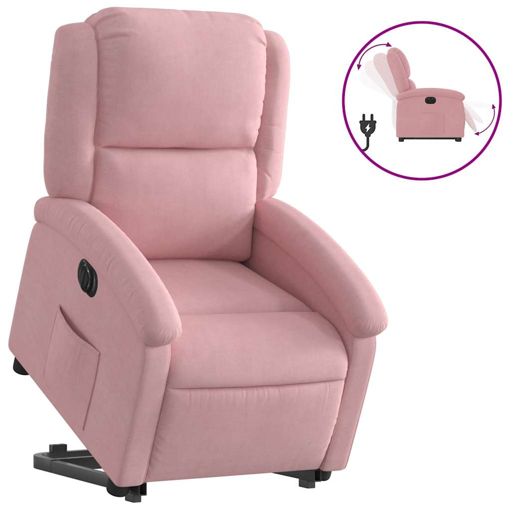 Elektrisk reclinerfåtölj med uppresningshjälp rosa sammet
