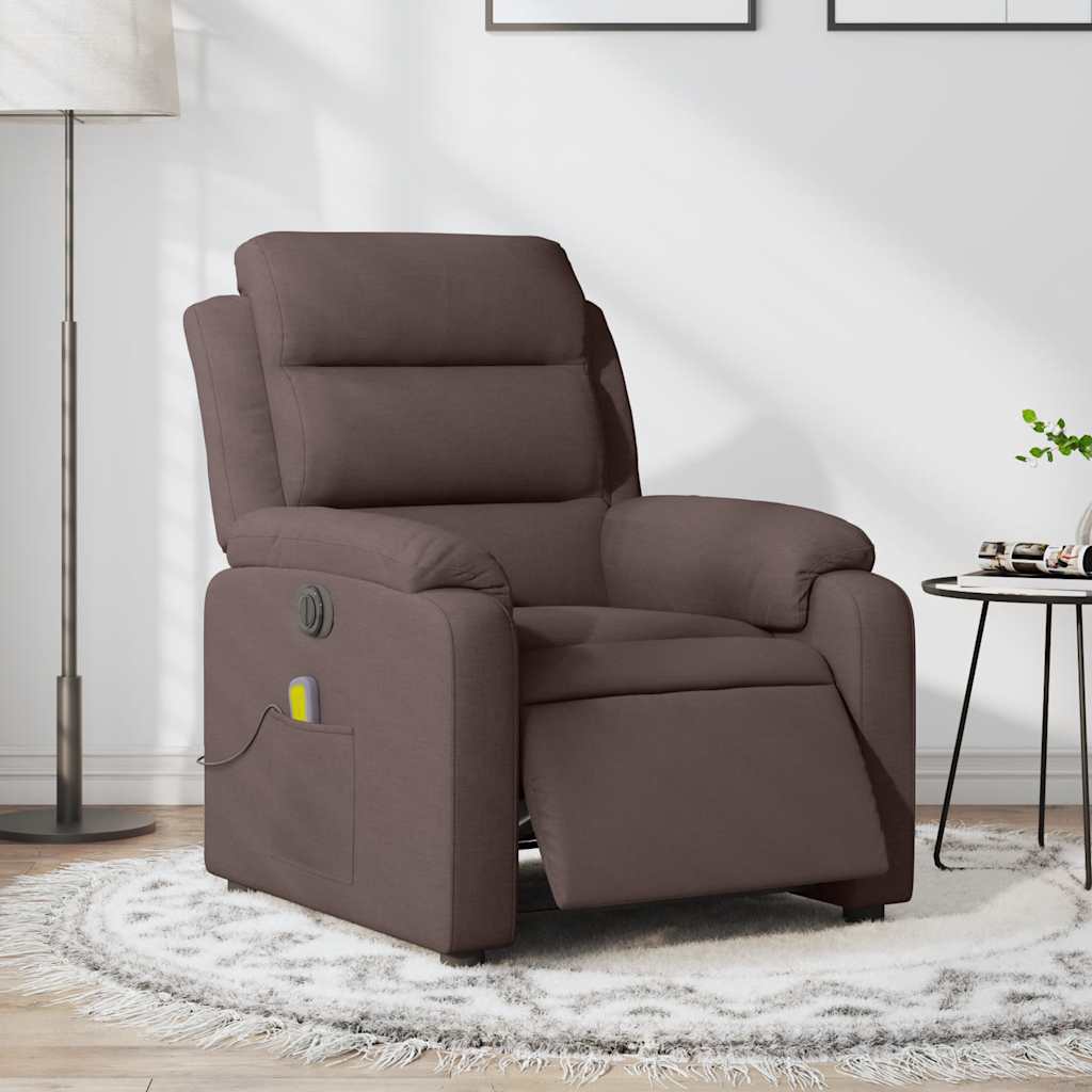 Elektrisk massagefåtölj mörkbrun tyg