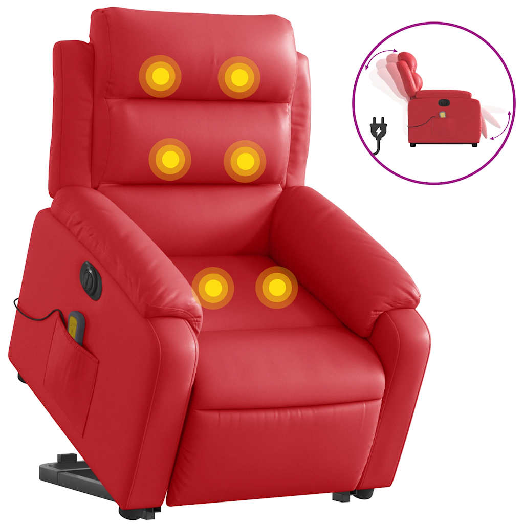 Massagefåtölj med uppresningshjälp röd konstläder